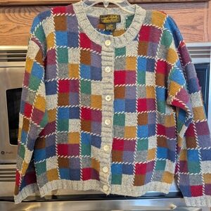 Vintage Eddie Bauer Patchwork Cardigan Sweater Women's Small Fits Medium As Well